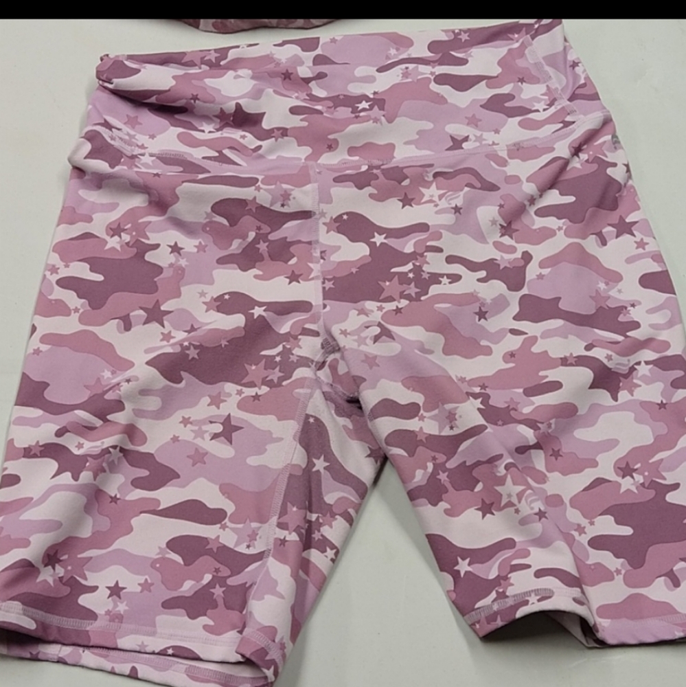 Fabletics Pink Camo Bike Shorts